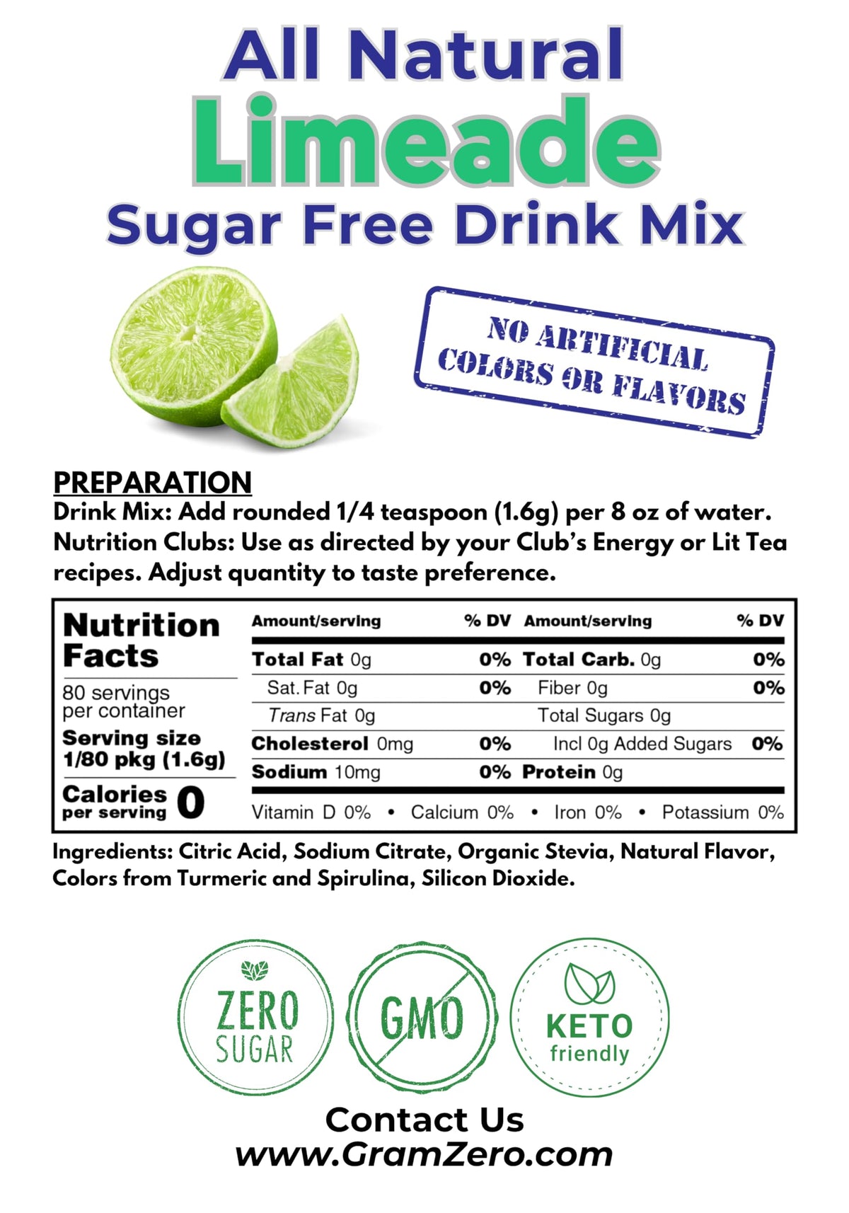 GramZero All Natural Limeade — Zero Calorie, Sugar Free, Stevia Sweetened
