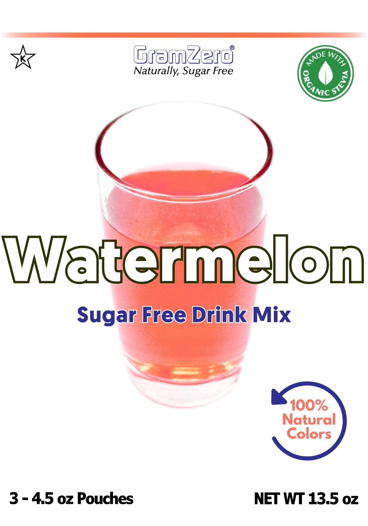 GramZero Watermelon Zero Calorie Drink Mix – Sugar Free, Keto Friendly, Stevia Sweetened