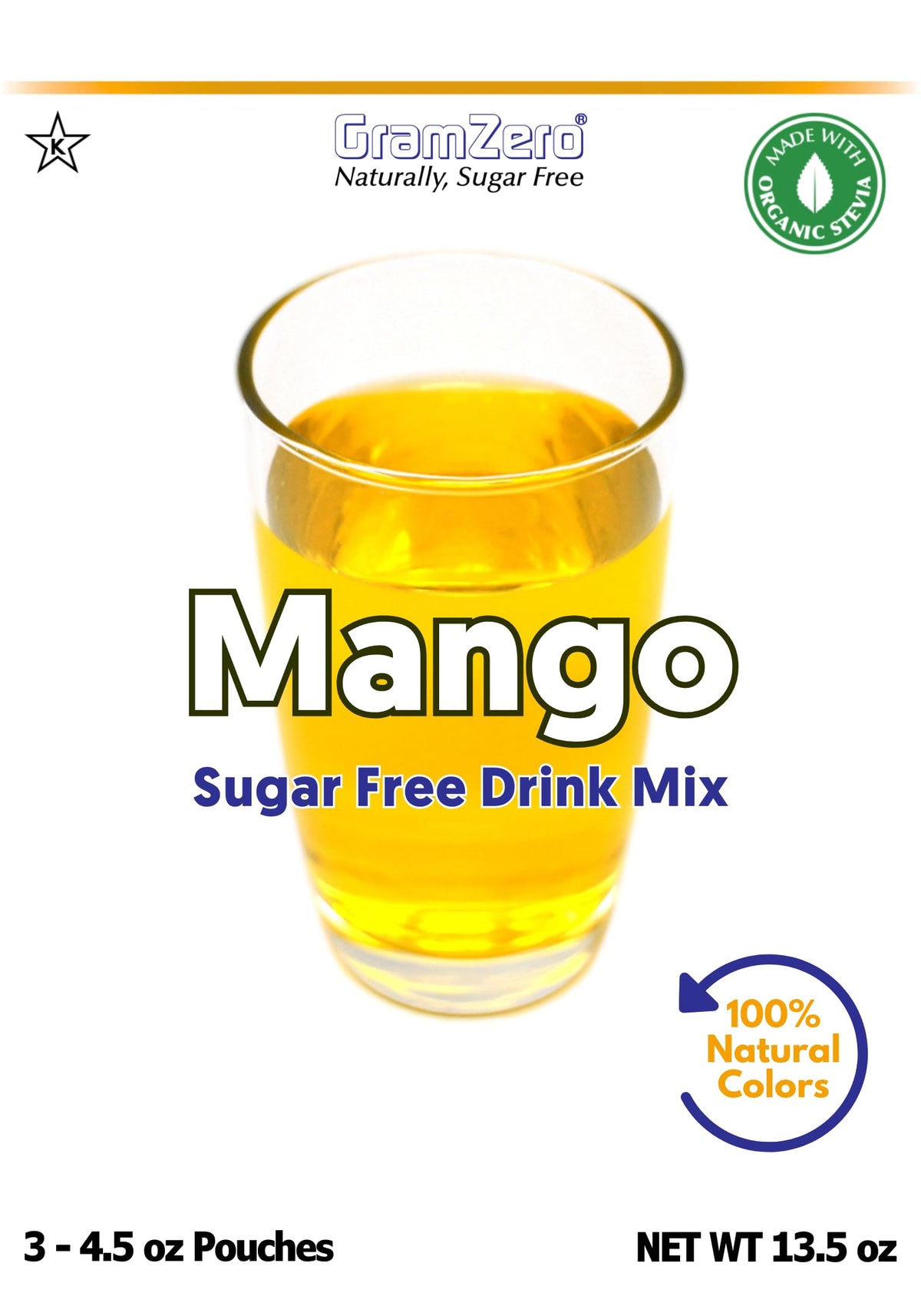 GramZero Mango Zero Calorie Sugar Free Drink Mix | Stevia-Sweetened, Keto Friendly