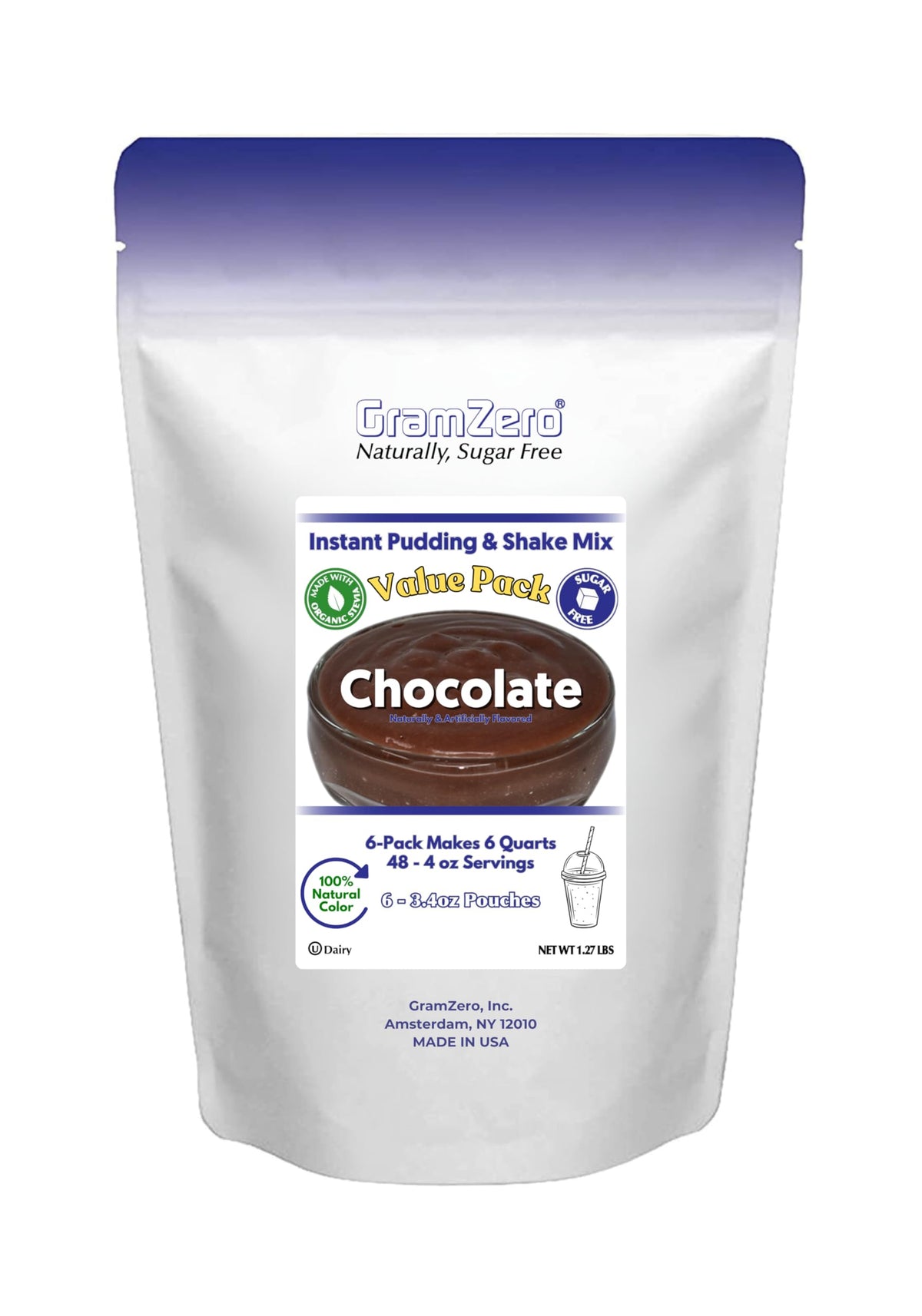 GramZero Natural Color Chocolate Sugar Free Pudding Mix 6-Pack