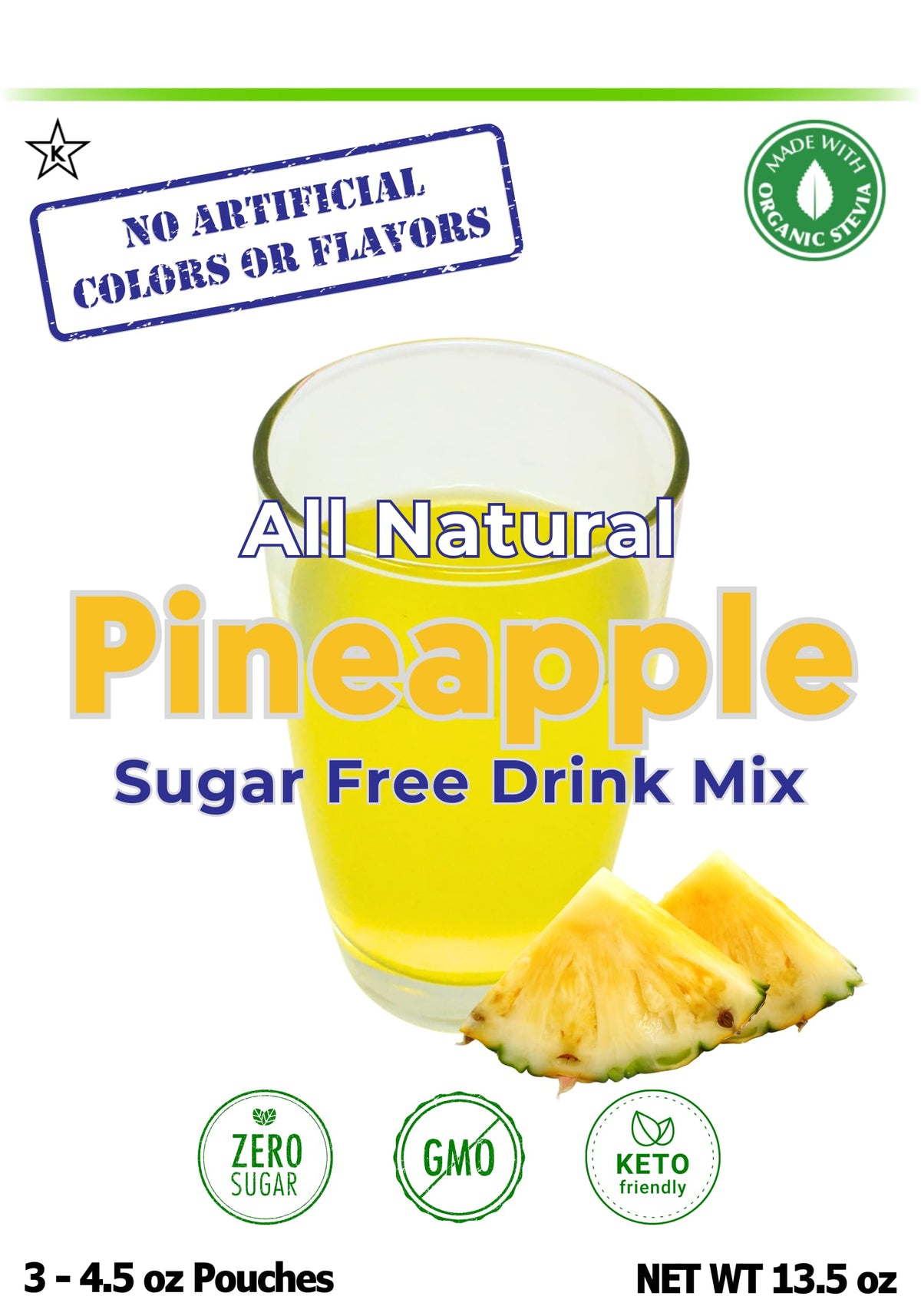 GramZero All Natural Pineapple Zero Calorie Drink Mix | Stevia Sweetened