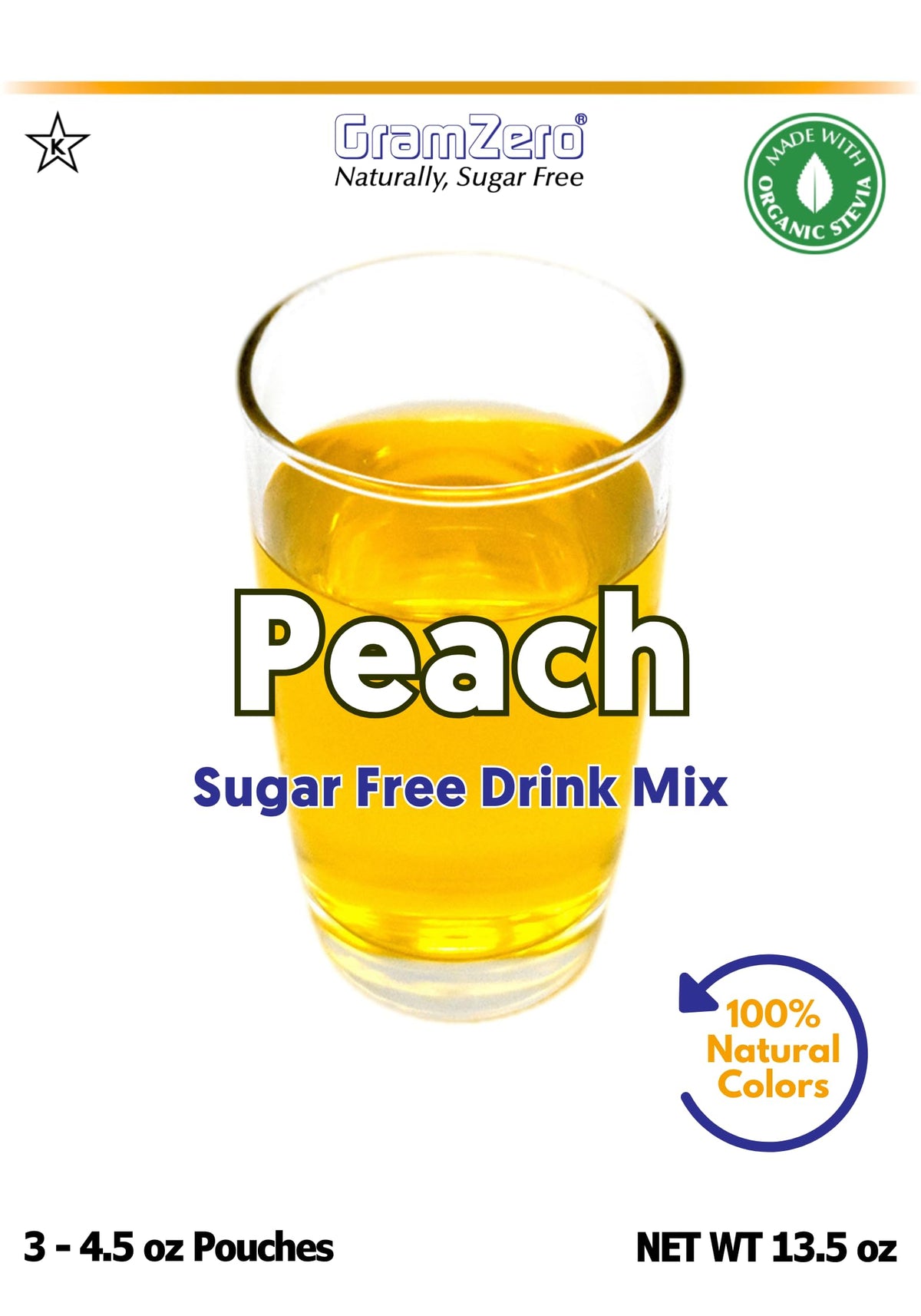 GramZero Peach Zero Calorie Drink Mix – Sugar Free, Keto Friendly, Stevia Sweetened