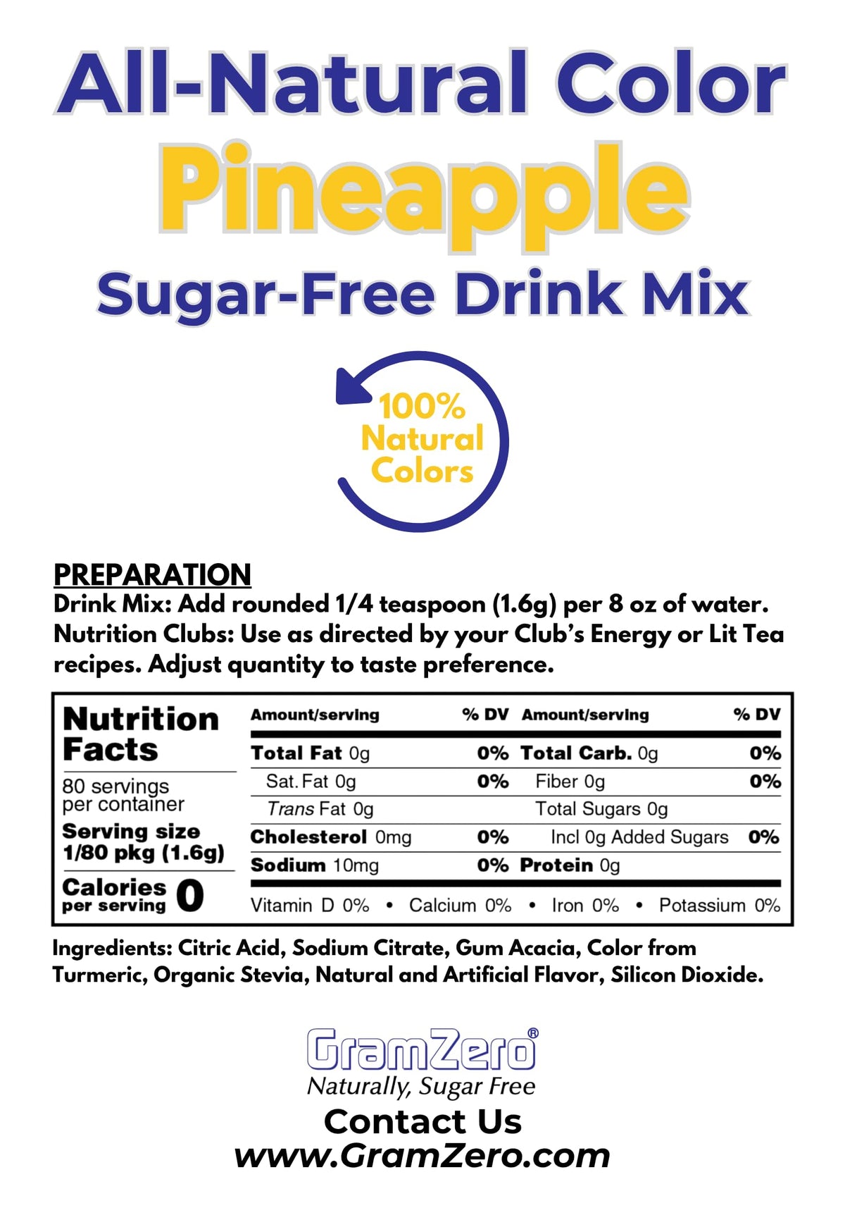 GramZero Pineapple Zero Calorie Sugar Free Drink Mix – Keto-Friendly Stevia Sweetened