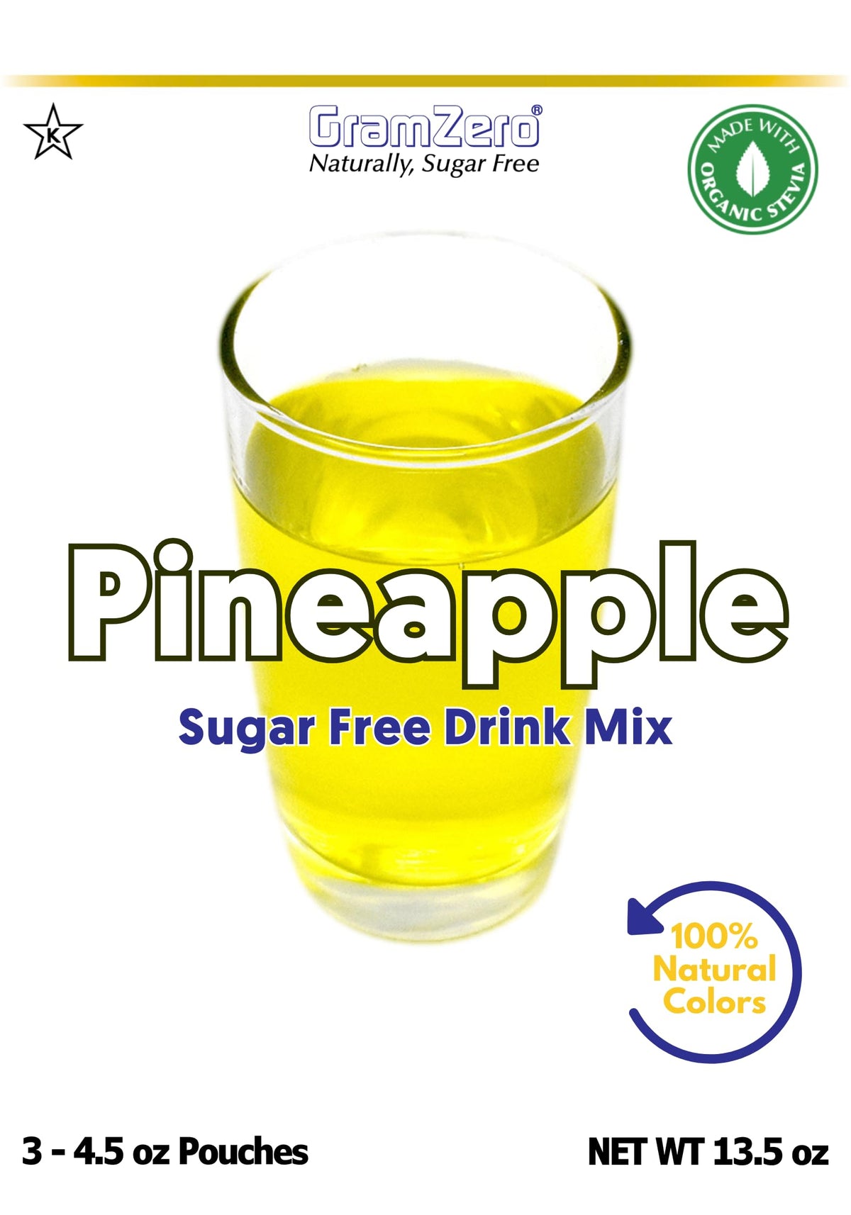 GramZero Pineapple Zero Calorie Sugar Free Drink Mix – Keto-Friendly Stevia Sweetened