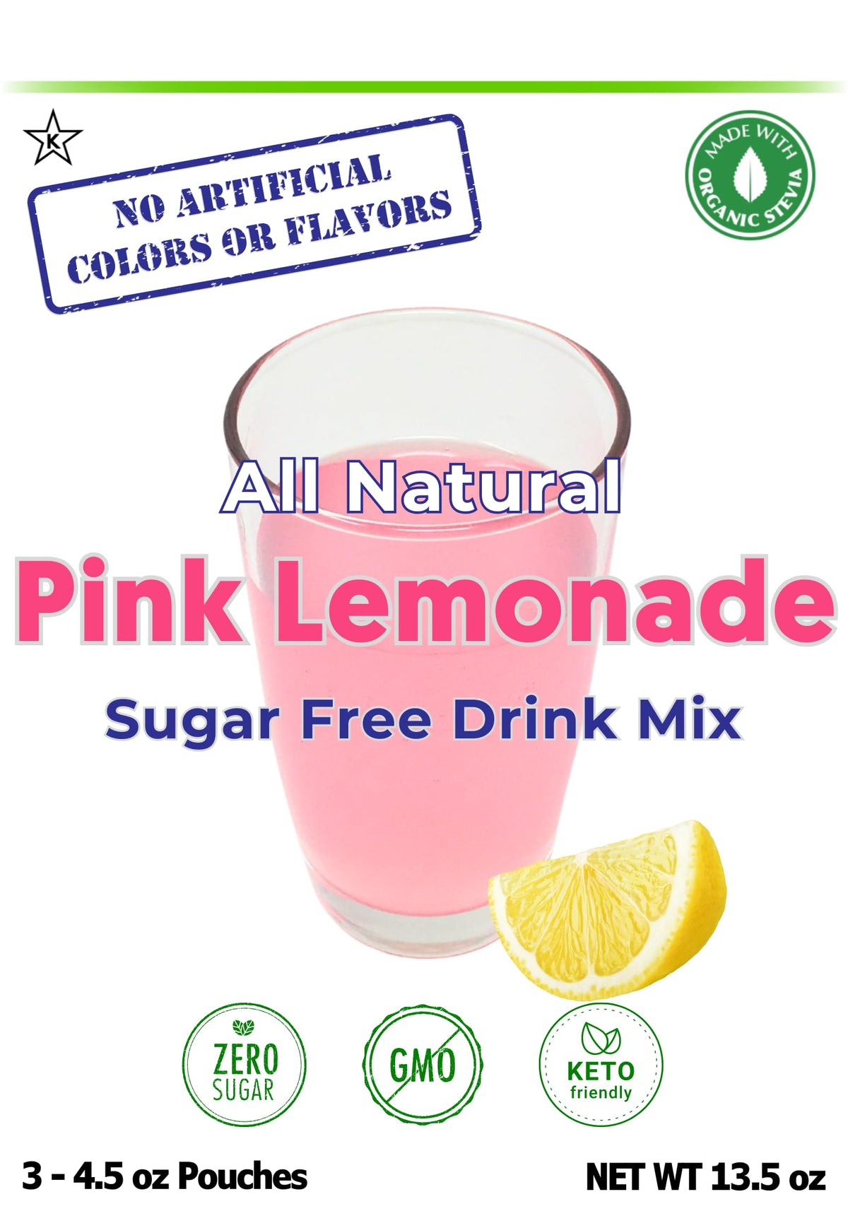 GramZero All Natural Pink Lemonade – Zero Calorie, Sugar Free Drink Mix (Stevia Sweetened)