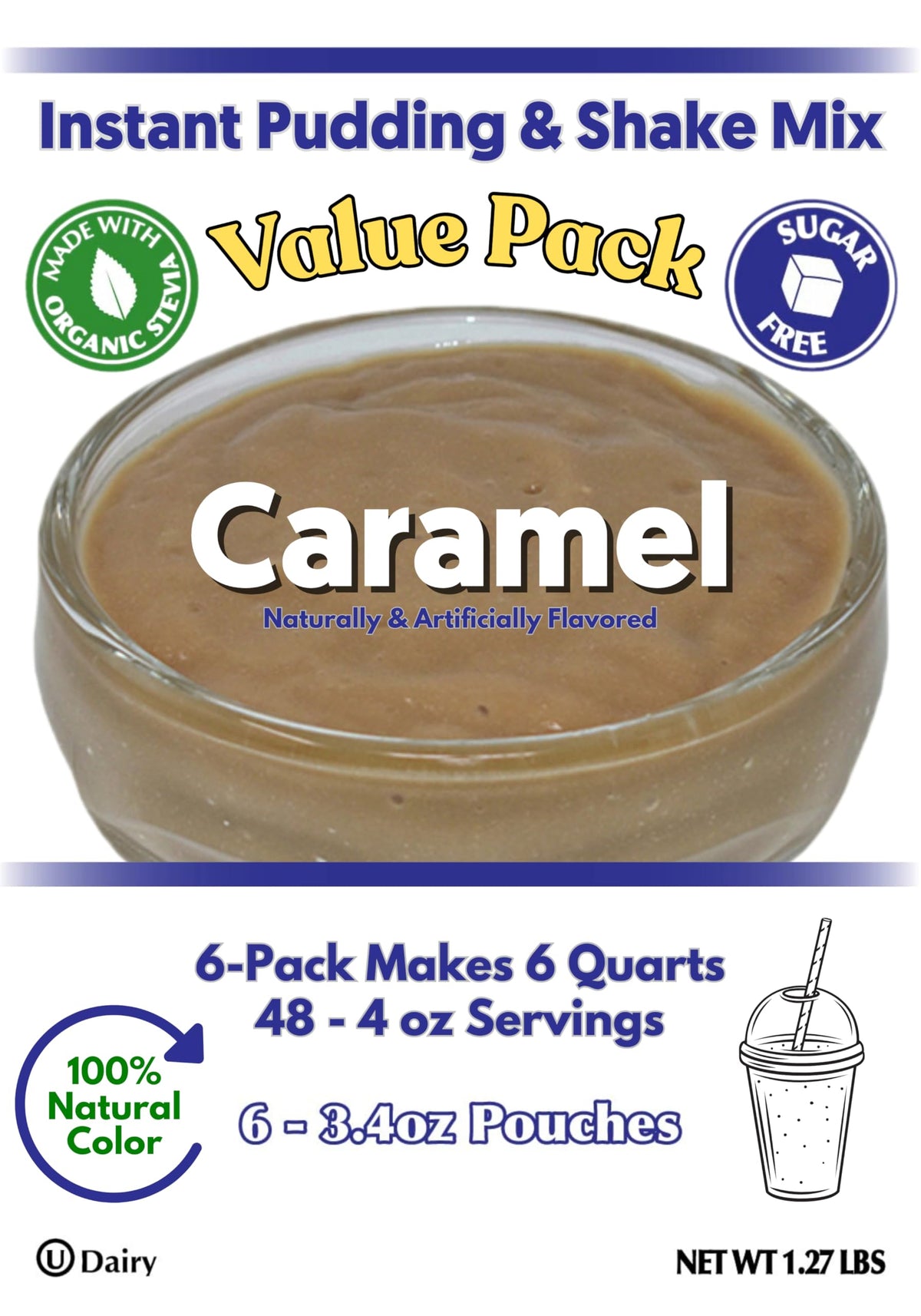GramZero Natural Color Caramel Sugar Free Pudding Mix — 6-Pack, Stevia Sweetened