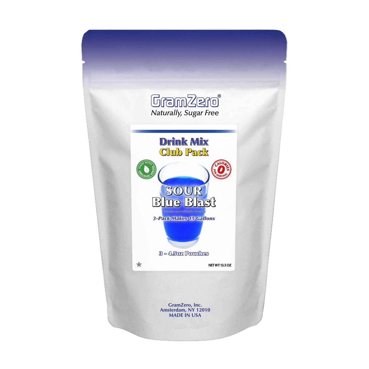 GramZero Sour Blue Blast Zero Calorie Drink Mix – Keto, Sugar Free, Stevia Sweetened