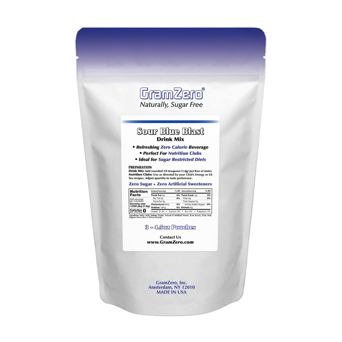 GramZero Sour Blue Blast Zero Calorie Drink Mix – Keto, Sugar Free, Stevia Sweetened