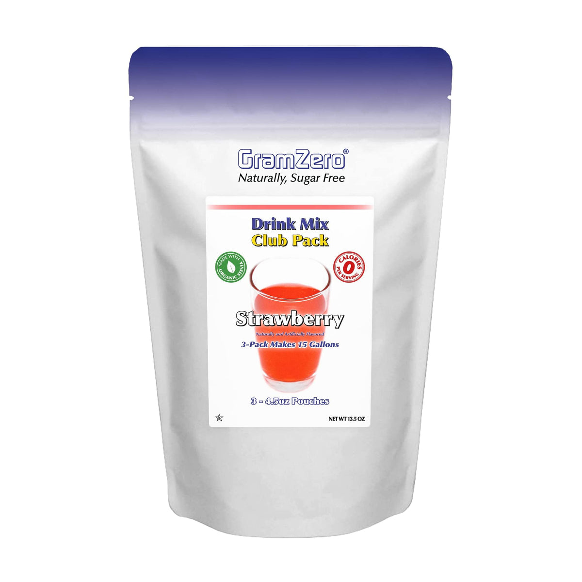 GramZero Strawberry Zero Calorie Sugar Free Drink Mix | Keto Friendly Stevia Sweetened