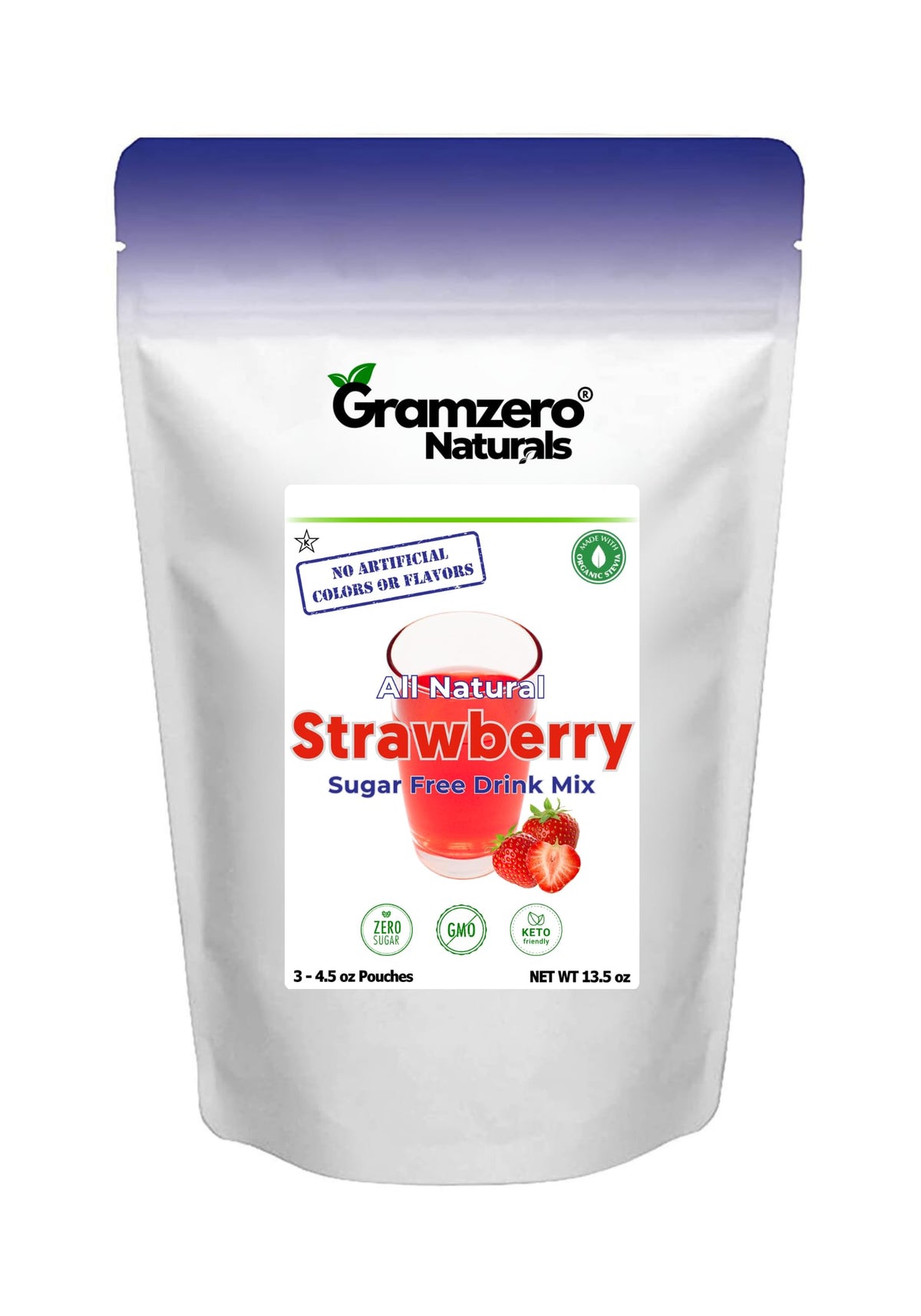 GramZero Strawberry Zero Calorie Drink Mix – Sugar Free, Keto Friendly