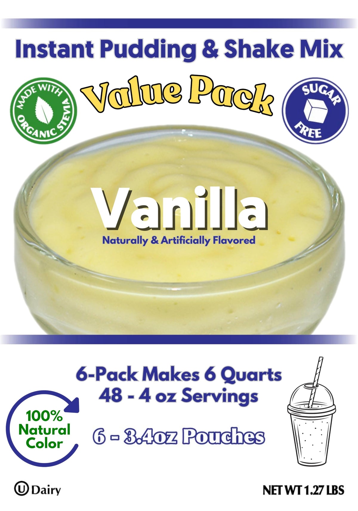 GramZero Vanilla Sugar Free Pudding Mix 6-Pack — Low Carb, Stevia-Sweetened