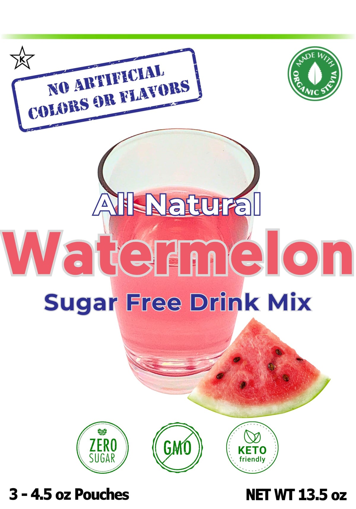 GramZero All Natural Watermelon Drink Mix – Zero Calorie, Sugar Free, Stevia Sweetened