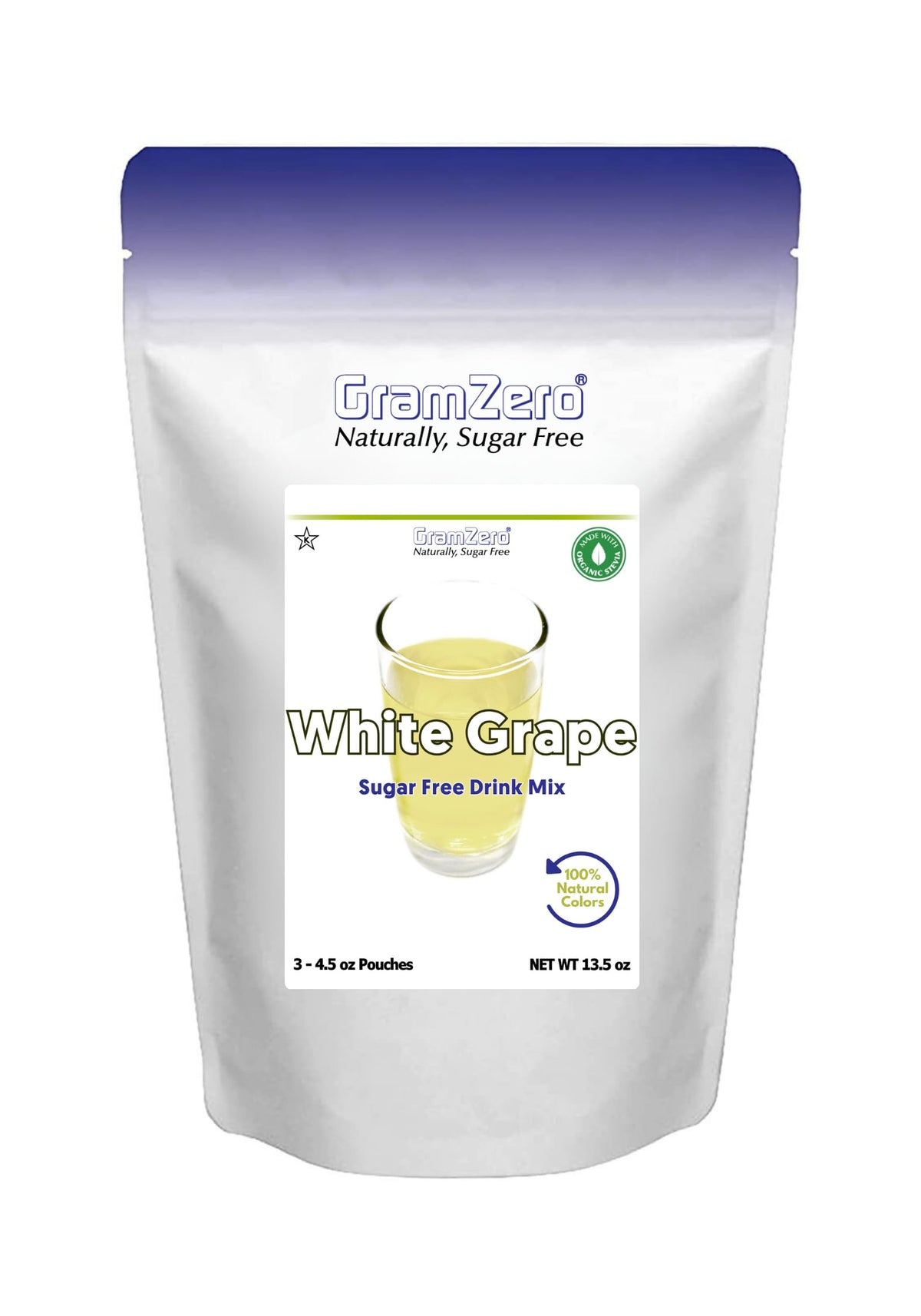 GramZero White Grape Zero Calorie Sugar Free Drink Mix — Stevia Sweetened, Keto Friendly