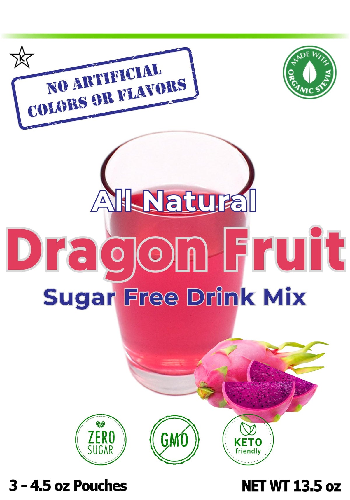 GramZero All Natural Dragon Fruit Zero Calorie Drink Mix | Stevia-Sweetened, Keto Friendly