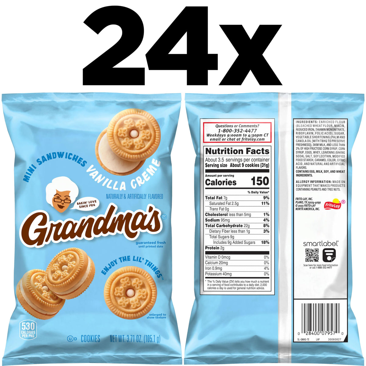 Grandma's Mini Cookies Vanilla Sandwich Creme - 24 Pack, 3.71 oz Bags
