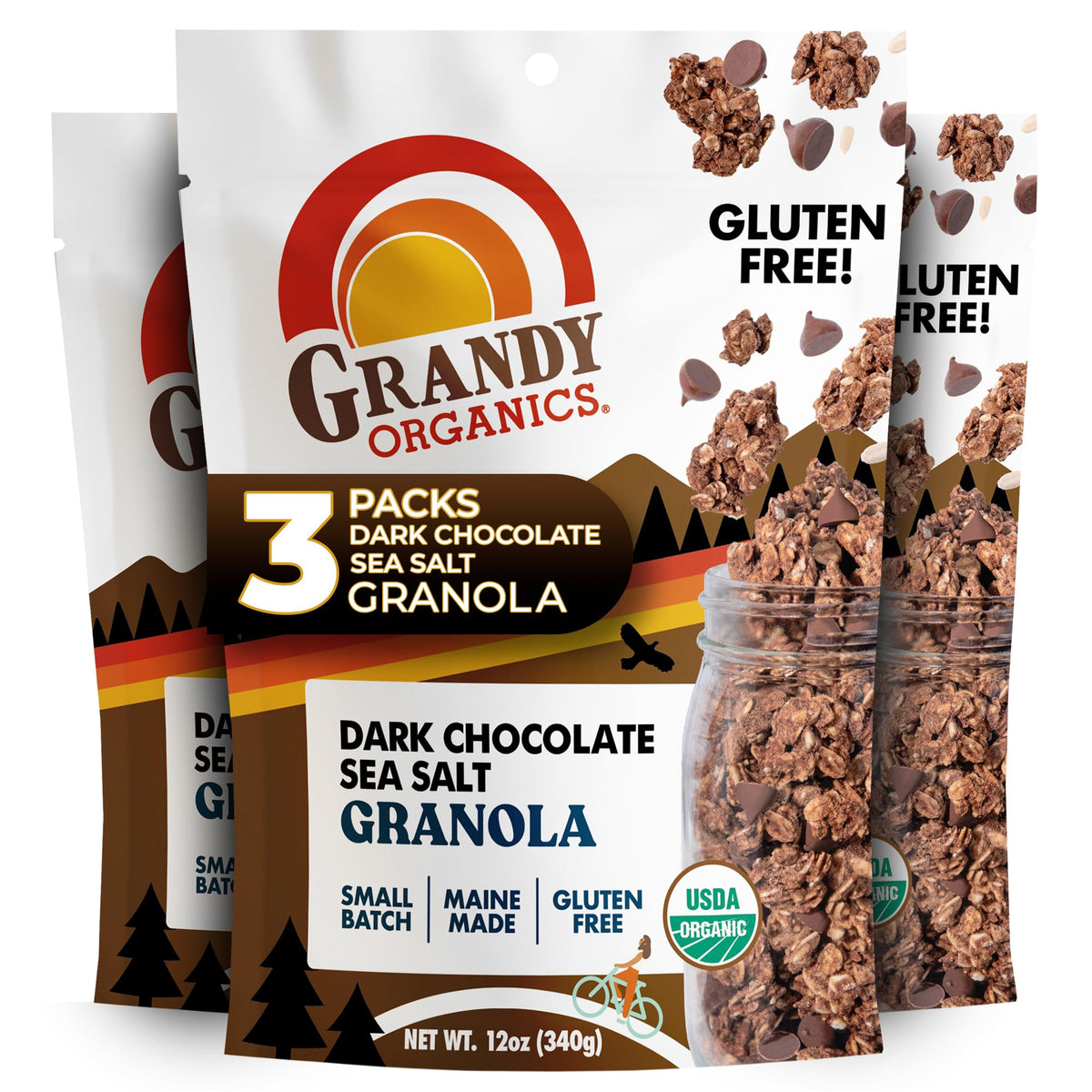 Grandy Organics Dark Chocolate Sea Salt Granola — Organic, Gluten Free, Pack of 3