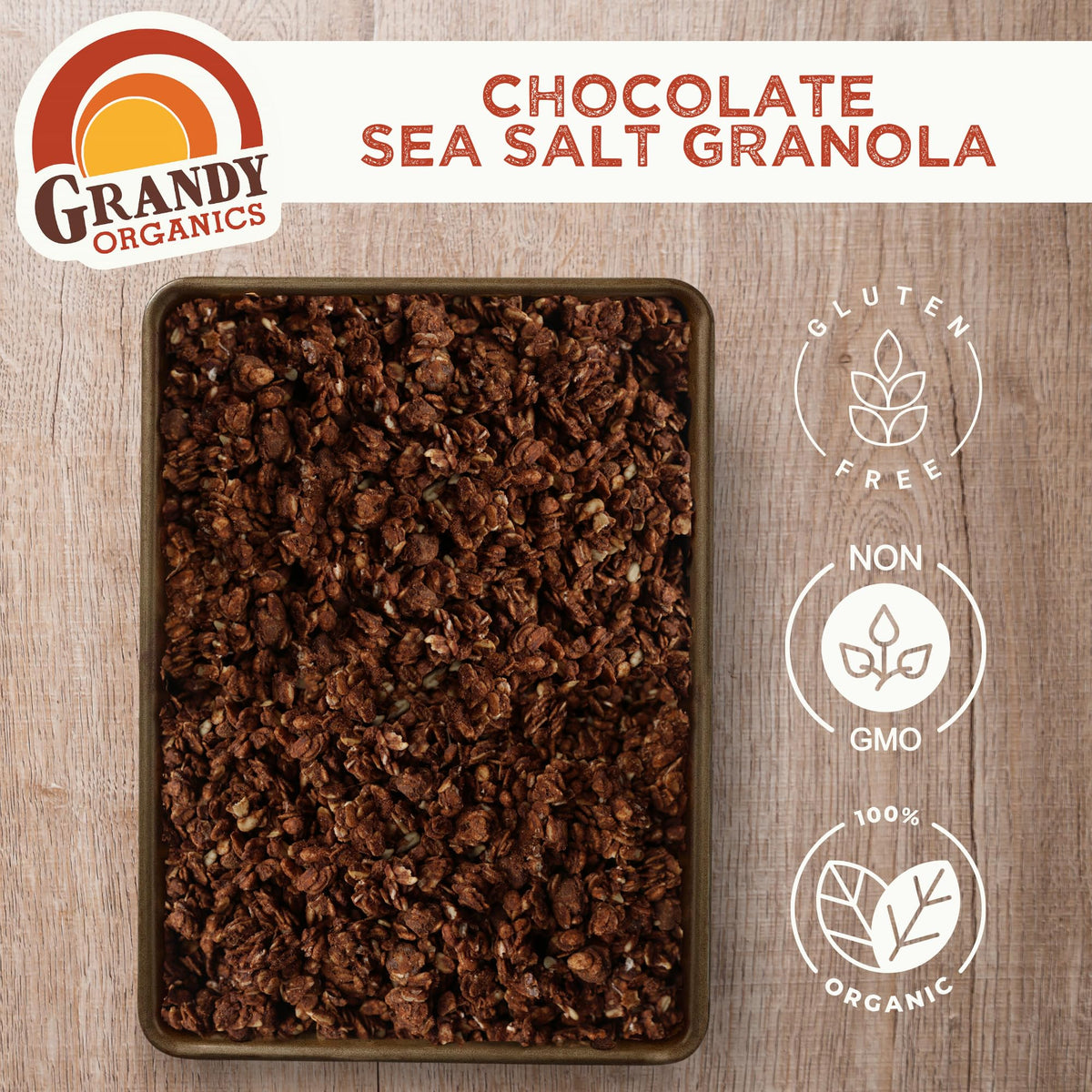 Grandy Organics Dark Chocolate Sea Salt Granola — Organic, Gluten Free, Pack of 3