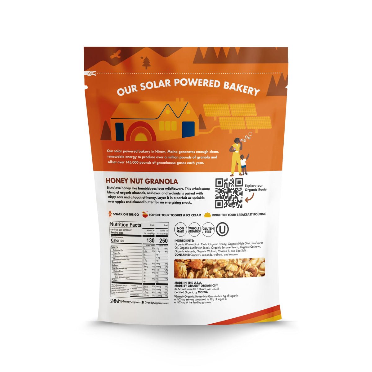 Grandy Organics Honey Nut Gluten Free Granola – Organic, Low Sugar, Non-GMO, 2lb Bulk Pack