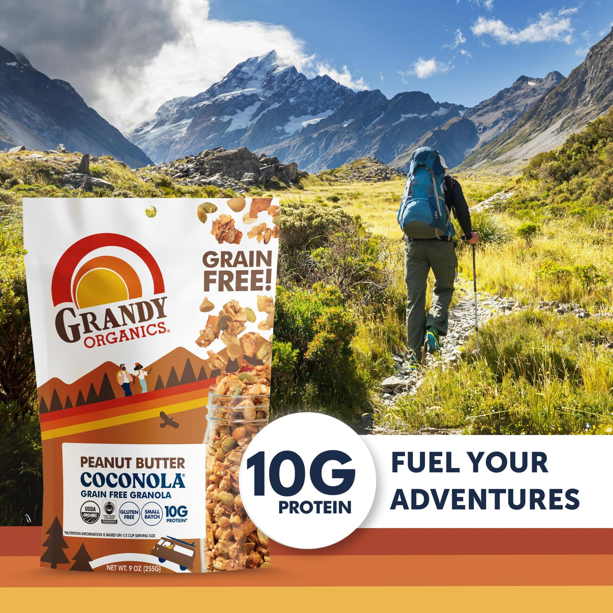 Grandy Organics Peanut Butter Coconola Granola – Organic, Gluten Free, Grain Free | Pack of 3 (9oz Each)