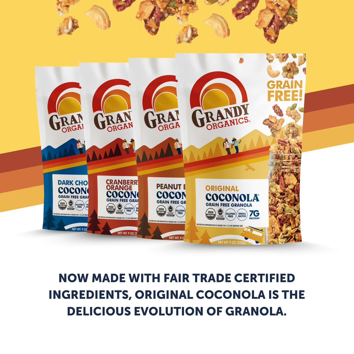 Grandy Organics Peanut Butter Coconola Granola – Organic, Gluten Free, Grain Free | Pack of 3 (9oz Each)