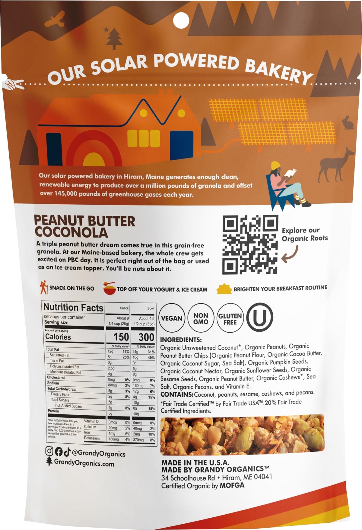 Grandy Organics Peanut Butter Coconola Granola – Organic, Gluten Free, Grain Free | Pack of 3 (9oz Each)