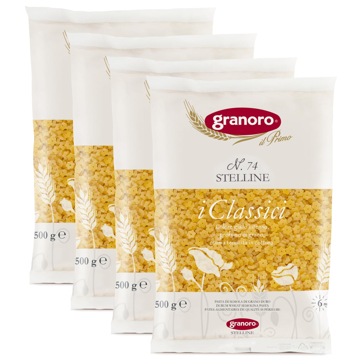 Granoro I Classici Stelline #74 – Star Pasta for Soups (Non-GMO, Vegan), 4x1 lb Bags