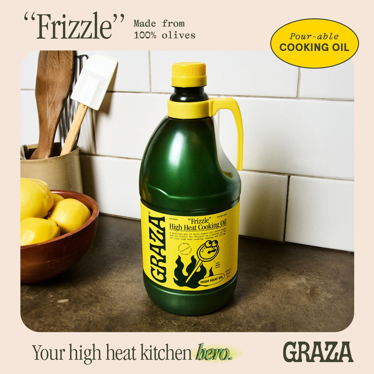 Graza Frizzle High Heat Olive Oil | 490 F Smoke Point, Neutral Flavor, 2L Squeeze Bottle