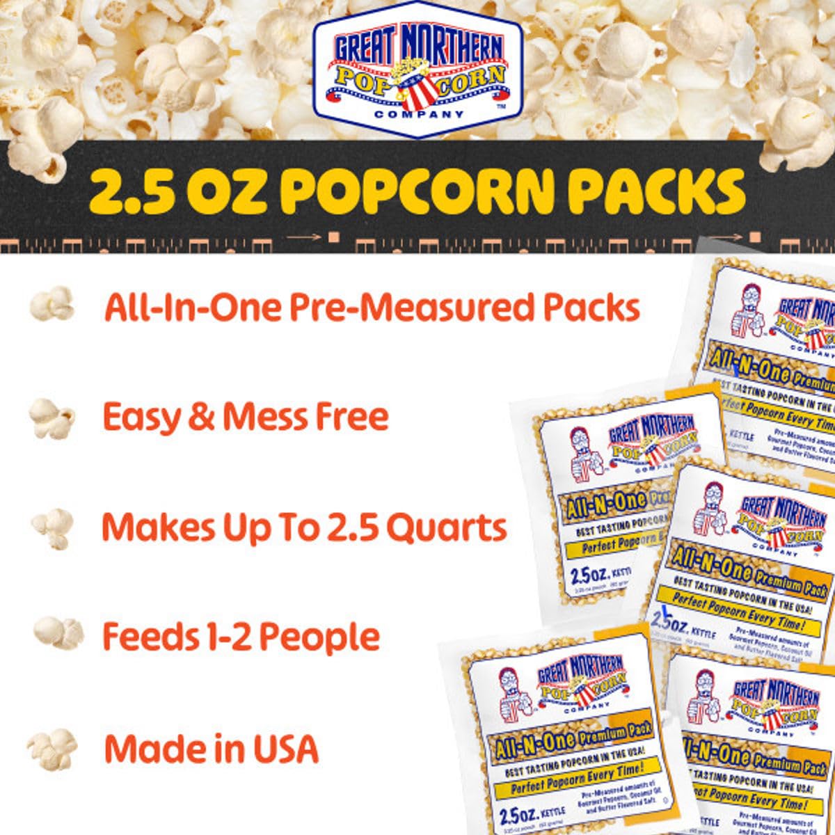 Great Northern Movie Theater Style 12-Pack Popcorn Packs – Pre-Measured 2.5 oz