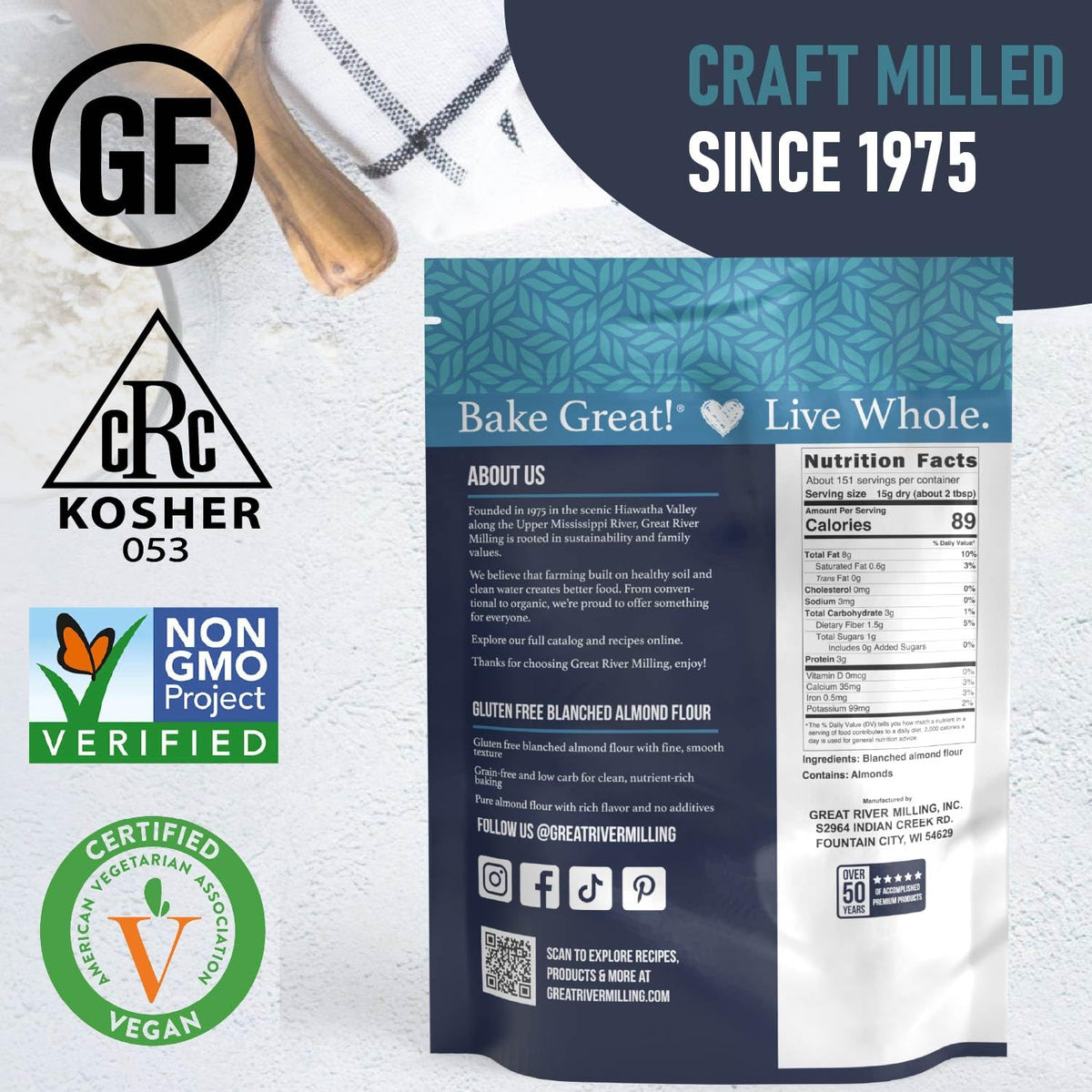 Great River Milling Blanched Almond Flour | Gluten-Free, Low-Carb Baking Flour — 4 lb