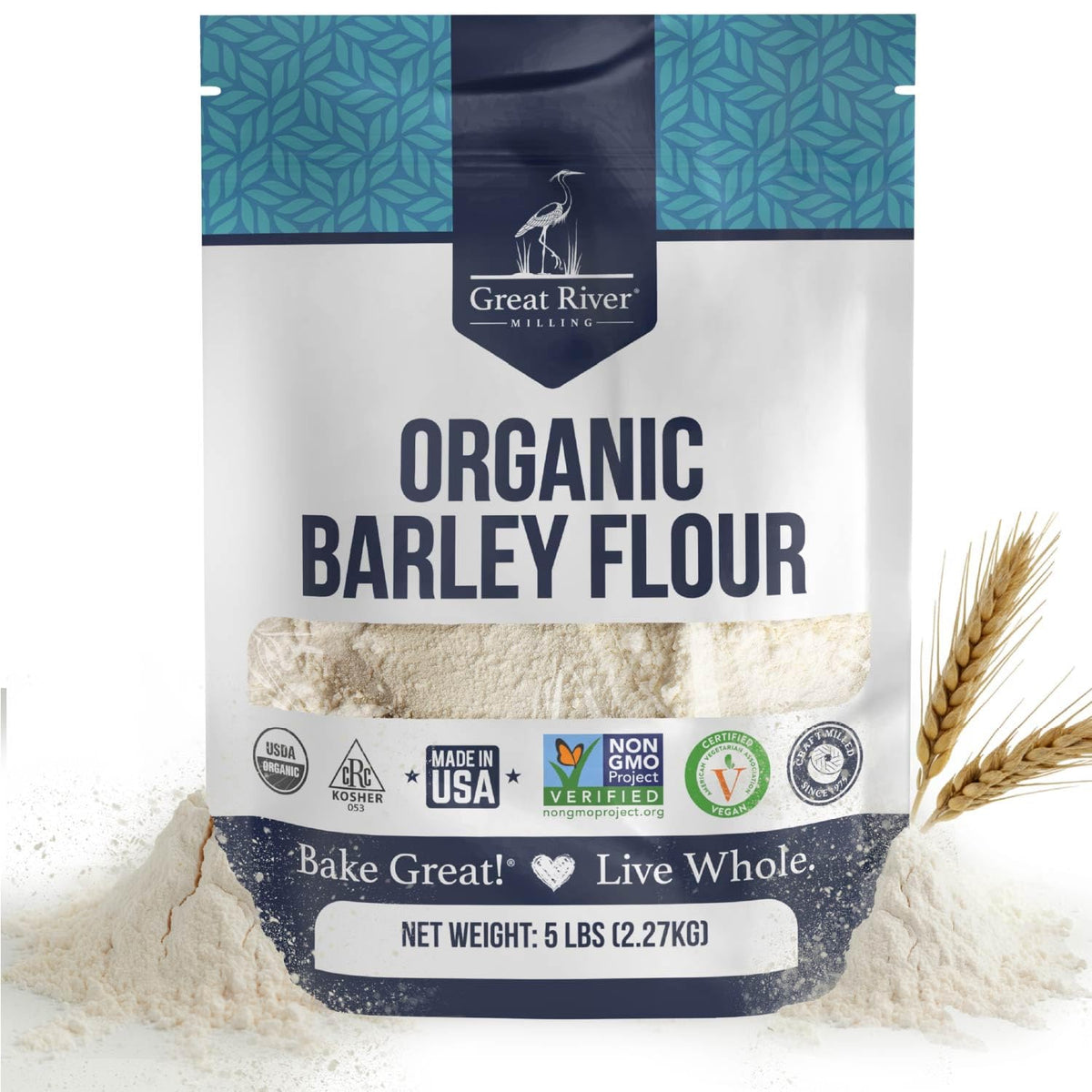 Great River Milling Organic Barley Flour – Unbleached, Non-GMO, Kosher, 5 lb