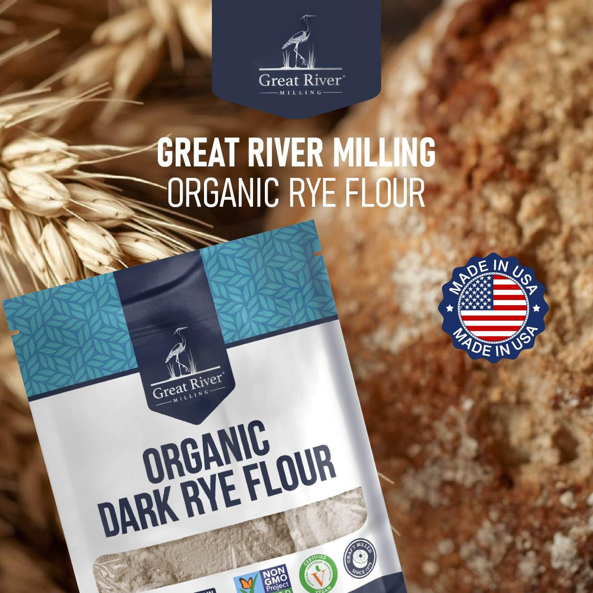 Great River Milling Organic Dark Rye Flour – Whole Grain, Non-GMO, Kosher, Unbromated | 5 lb