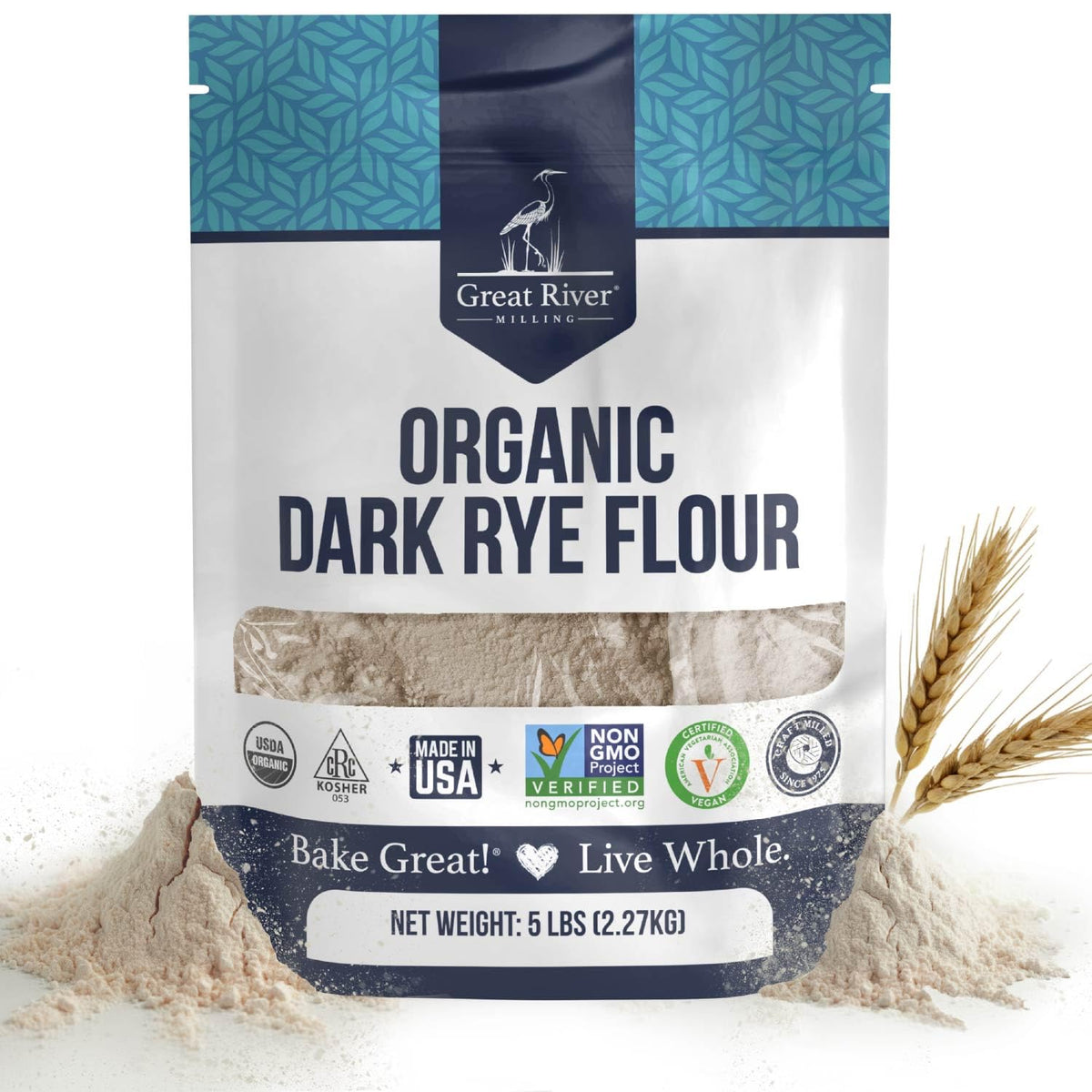Great River Milling Organic Dark Rye Flour – Whole Grain, Non-GMO, Kosher, Unbromated | 5 lb