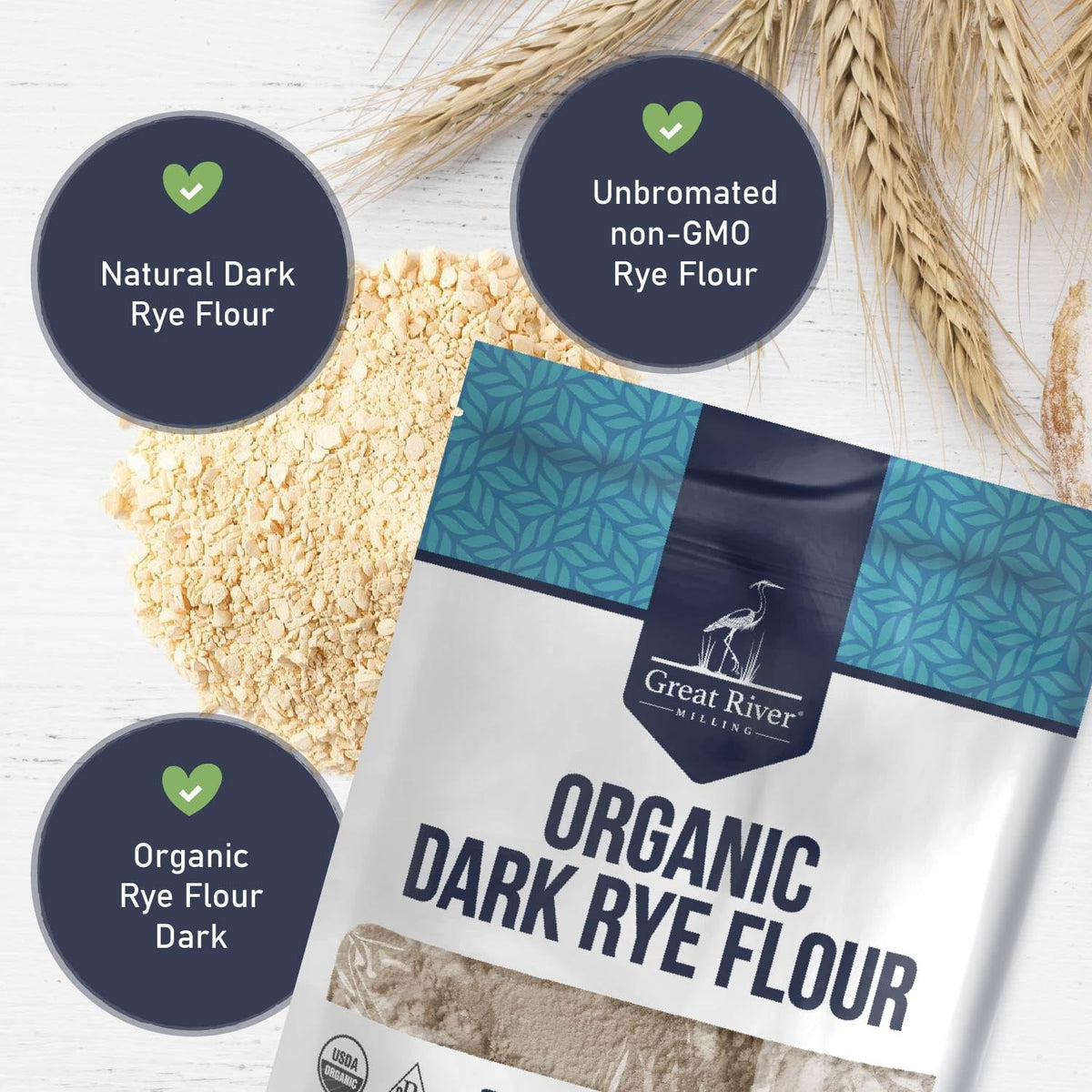 Great River Milling Organic Dark Rye Flour – Whole Grain, Non-GMO, Kosher, Unbromated | 5 lb