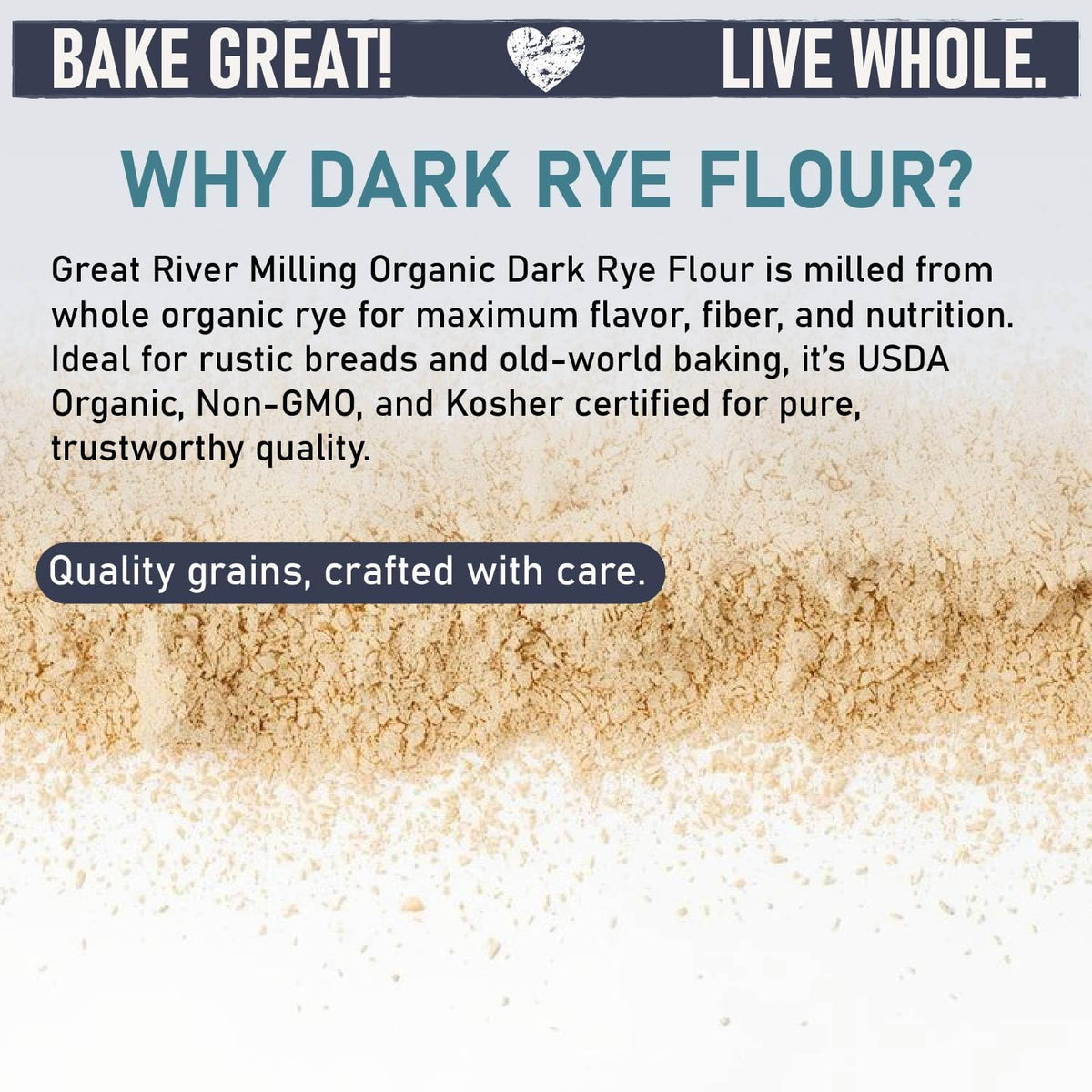 Great River Milling Organic Dark Rye Flour – Whole Grain, Non-GMO, Kosher, Unbromated | 5 lb