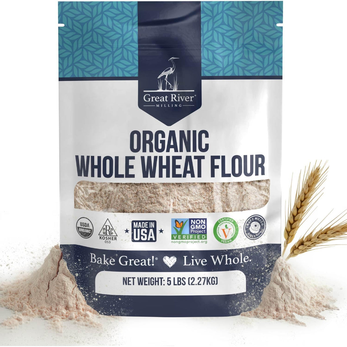 Great River Milling Organic Whole Wheat Flour | High-Protein, Non-GMO, 5 lb