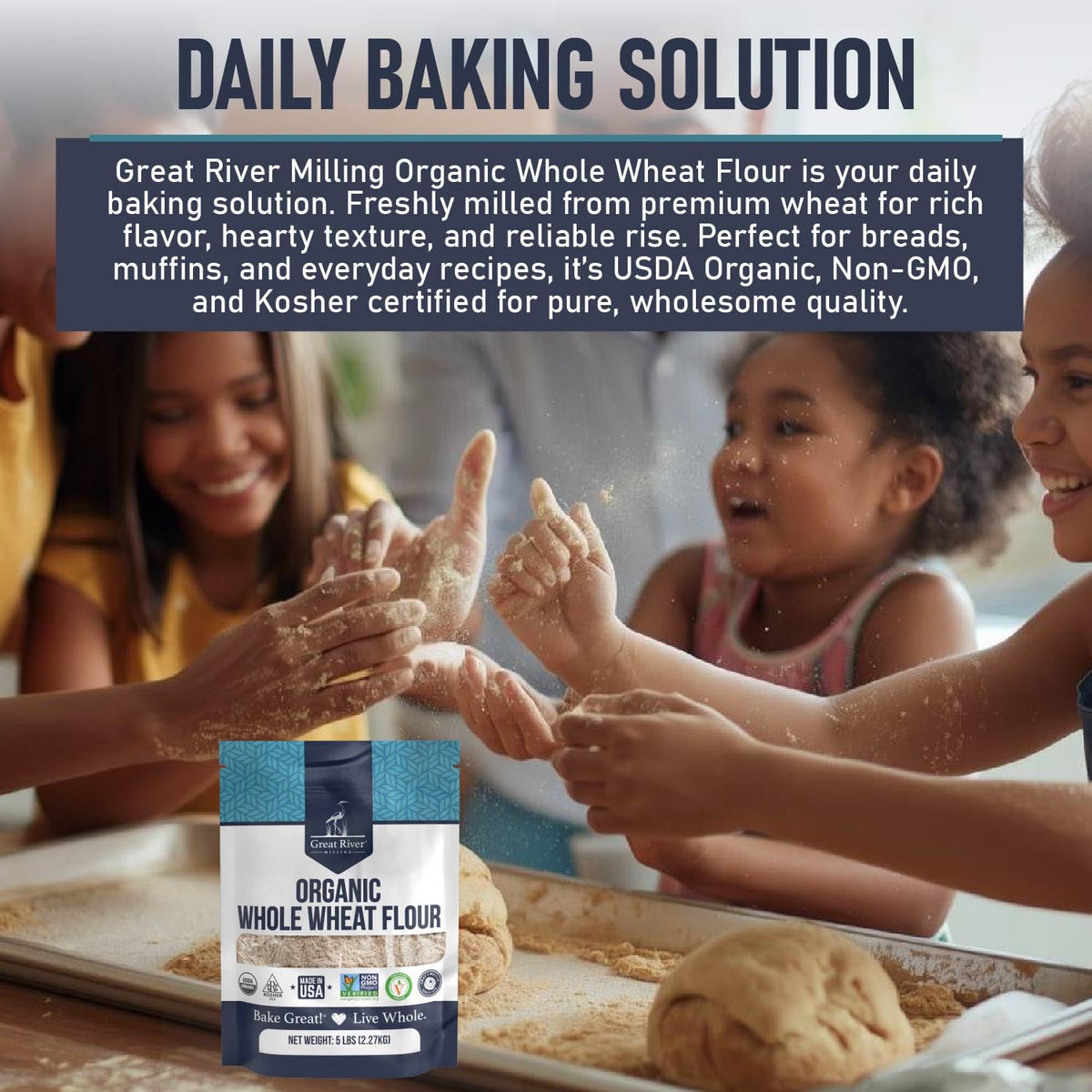 Great River Milling Organic Whole Wheat Flour | High-Protein, Non-GMO, 5 lb