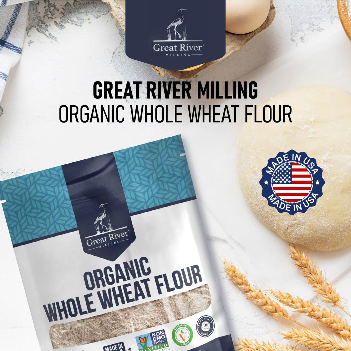 Great River Milling Organic Whole Wheat Flour | High-Protein, Non-GMO, 5 lb
