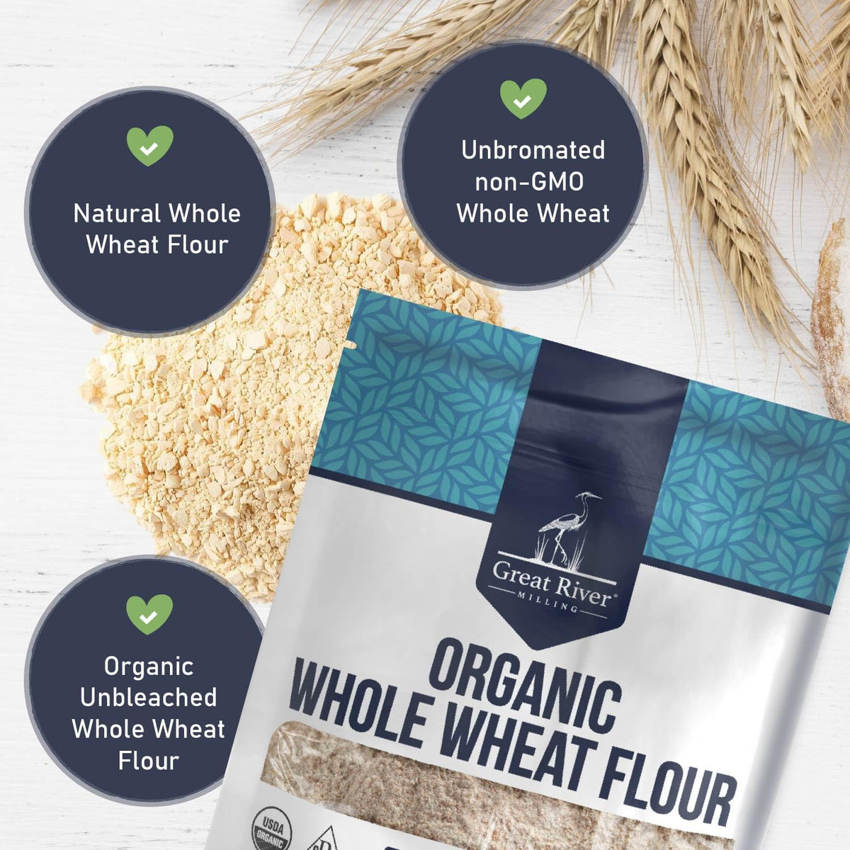 Great River Milling Organic Whole Wheat Flour | High-Protein, Non-GMO, 5 lb