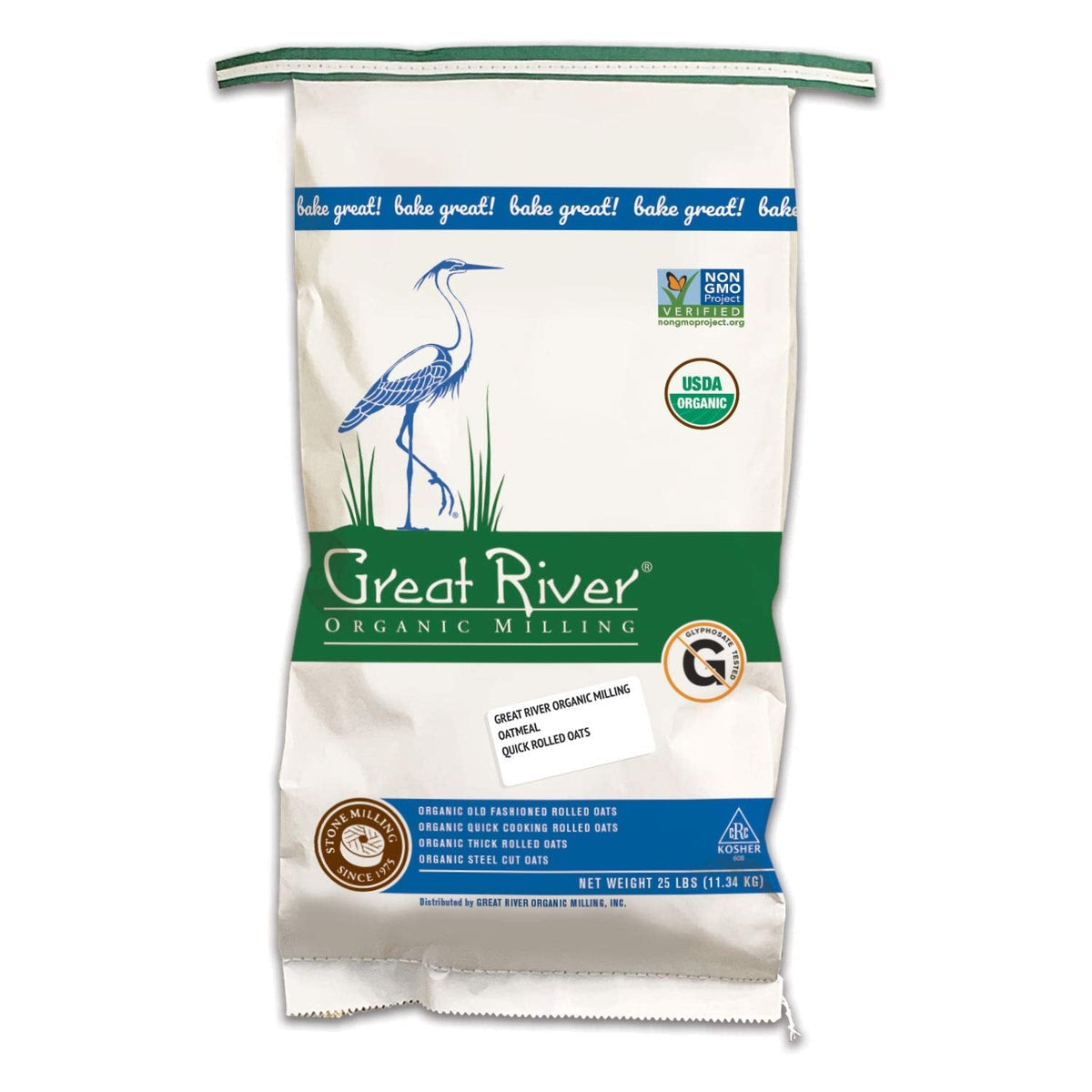 Great River Organic Quick Cooking Rolled Oats | USDA Organic, Non-GMO, Kosher | 25 lb