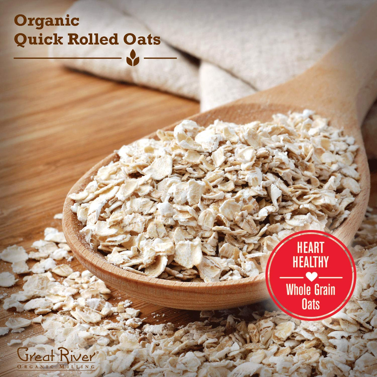 Great River Organic Quick Cooking Rolled Oats | USDA Organic, Non-GMO, Kosher | 25 lb