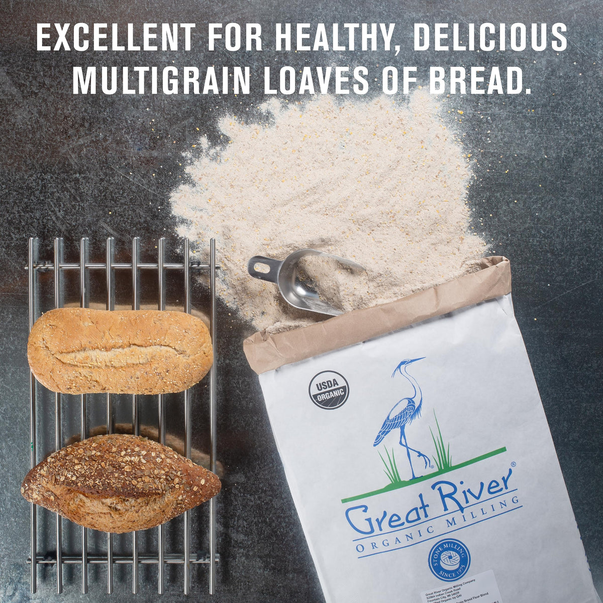 Great River Organic 7-Grain Bread Flour | Stone-Ground, Unbleached, Kosher | 25 lb