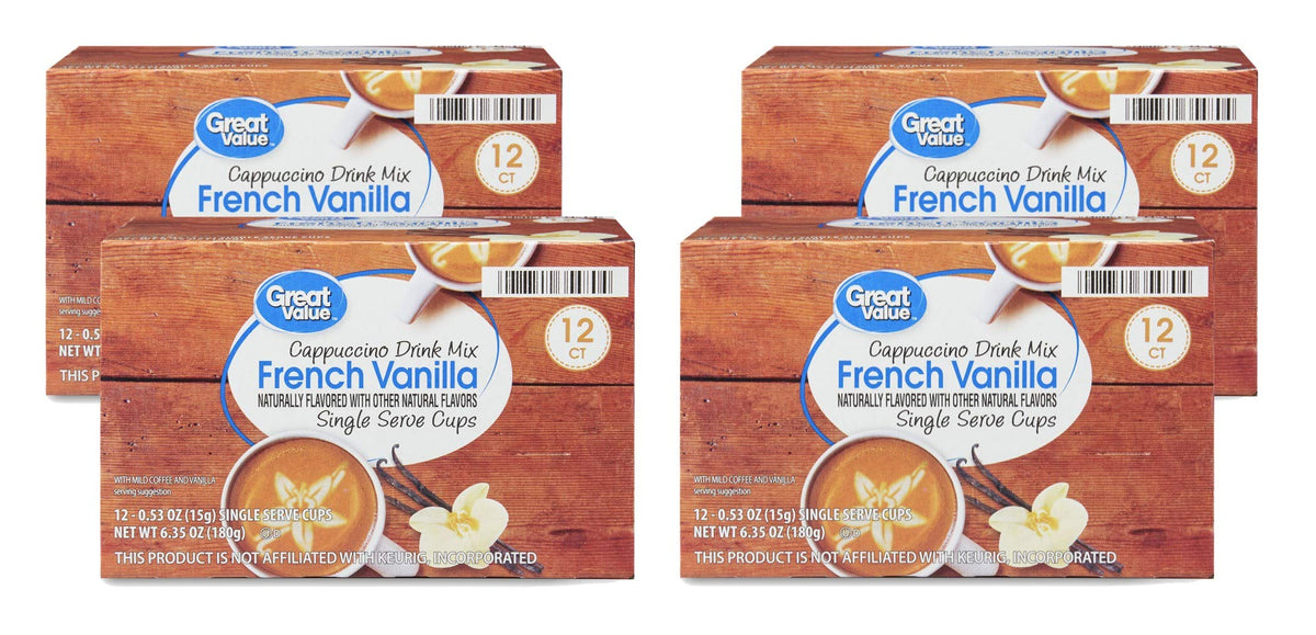 Great Value Cappuccino Pods – French Vanilla, 12-Count (Pack of 4)
