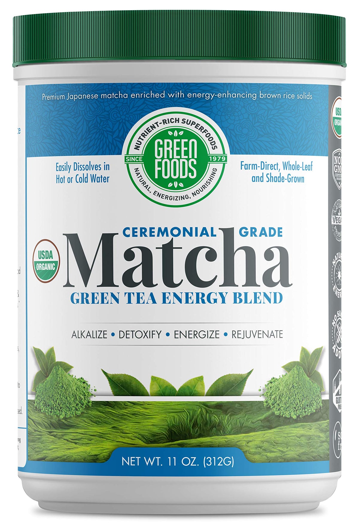 Green Foods Organic Ceremonial Grade Matcha Green Tea 11oz - First Harvest, Farm-Direct