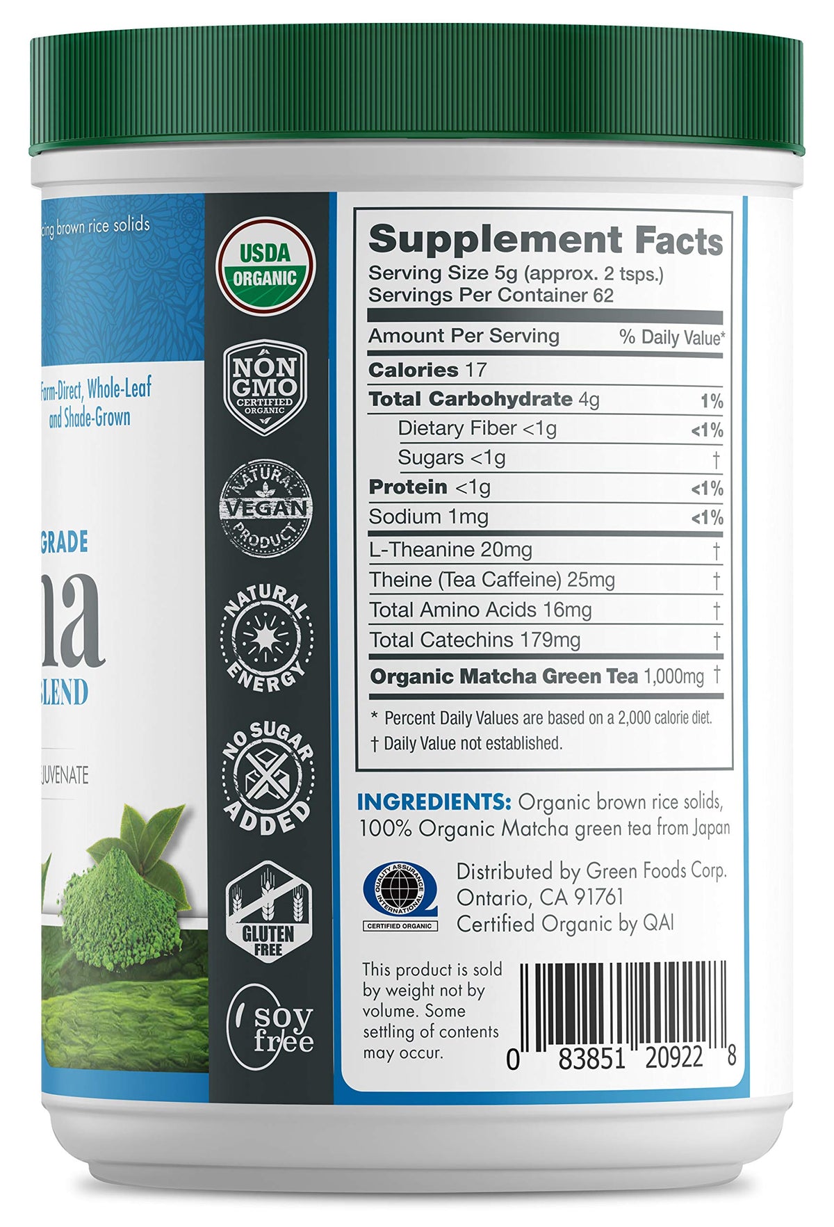 Green Foods Organic Ceremonial Grade Matcha Green Tea 11oz - First Harvest, Farm-Direct