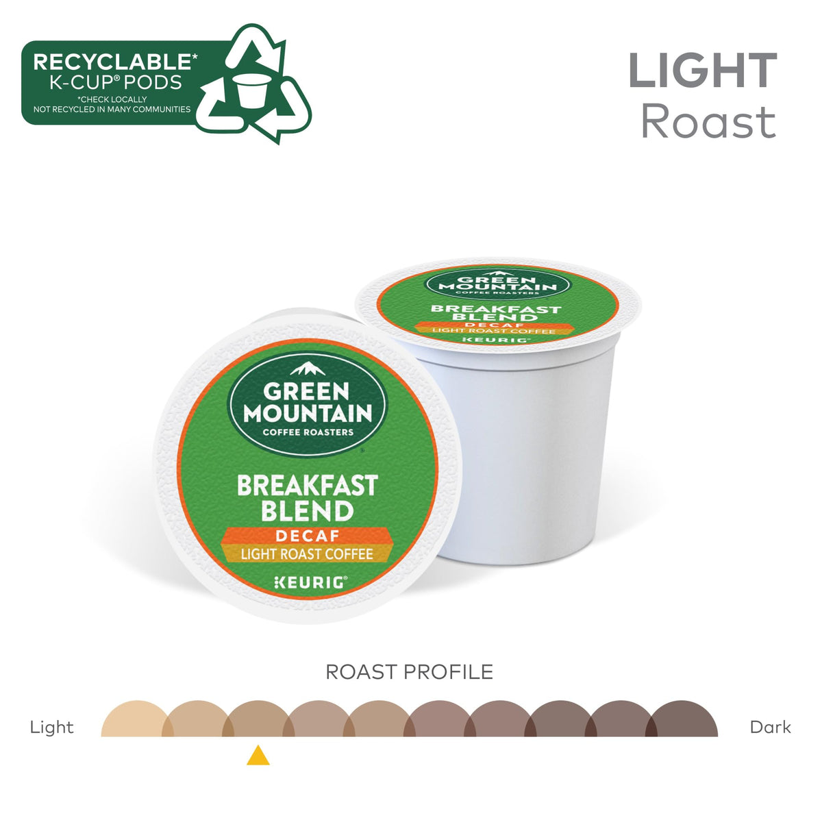 Green Mountain Coffee Roasters Breakfast Blend Decaf K-Cup Pods — Light Roast, 32-Count