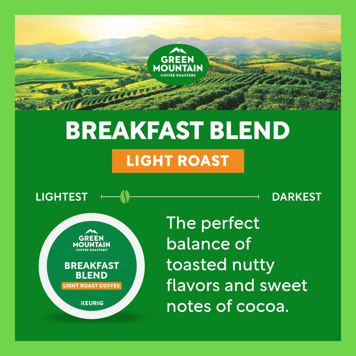 Green Mountain Coffee Roasters Breakfast Blend K-Cup Pods, 60 Count | 100% Arabica, Recyclable