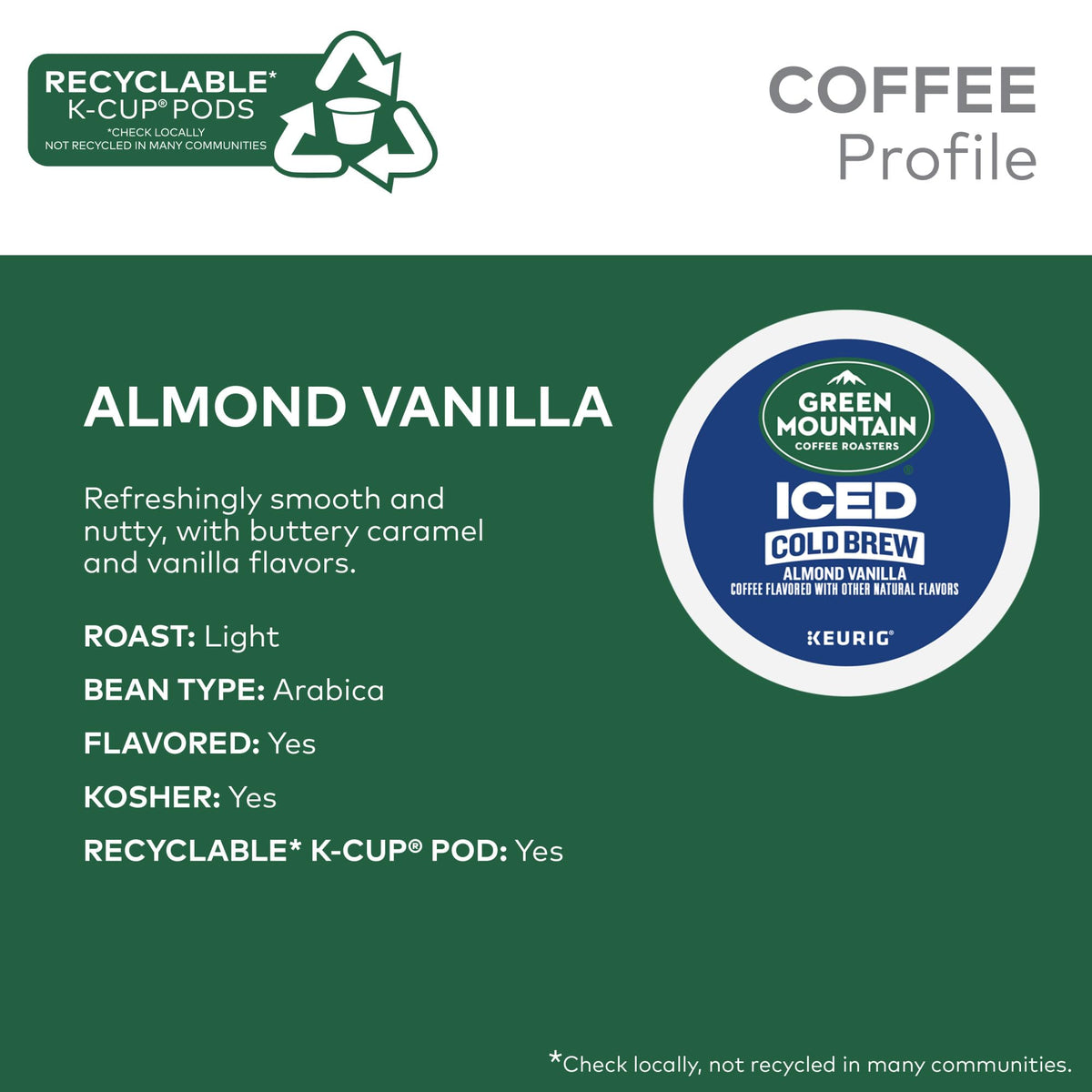 Green Mountain Coffee Roasters Almond Vanilla Iced Cold Brew K-Cups – 20-Count Box