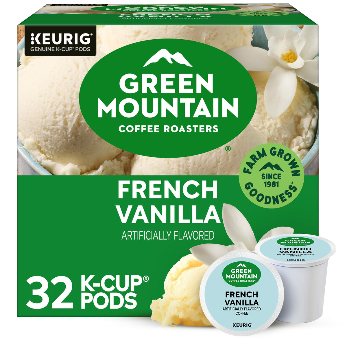 Green Mountain Coffee Roasters French Vanilla K-Cup Pods — Light Roast, 32-Count, Keurig Compatible