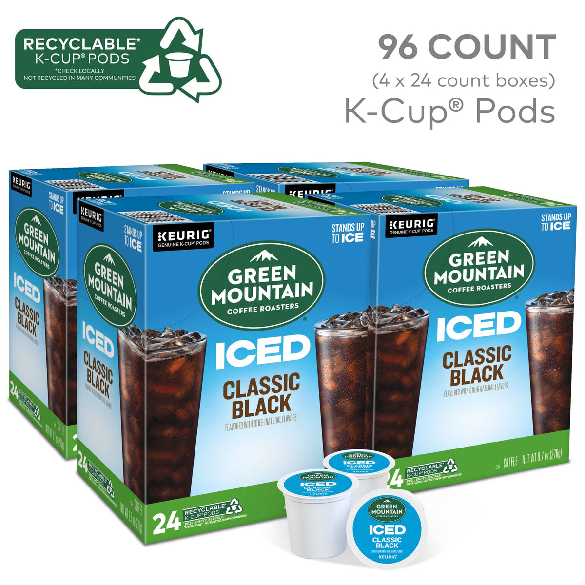 Green Mountain ICED Classic Black K-Cup Pods – Medium Roast Iced Coffee, 96 Count
