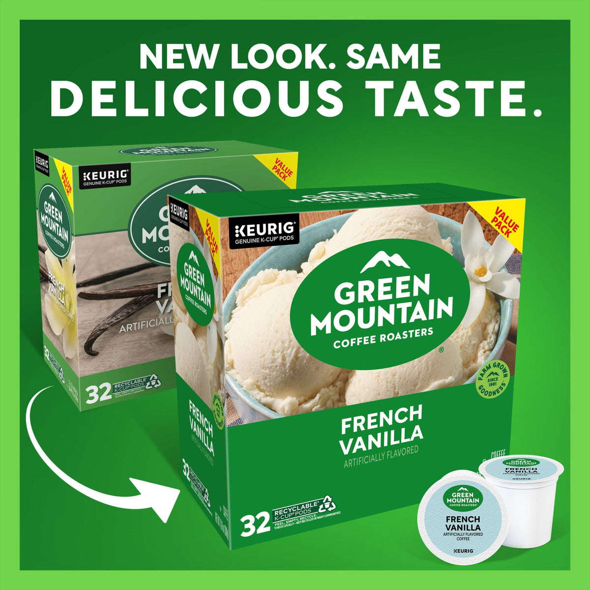 Green Mountain Coffee Roasters French Vanilla K-Cup Pods — Light Roast, 32-Count, Keurig Compatible